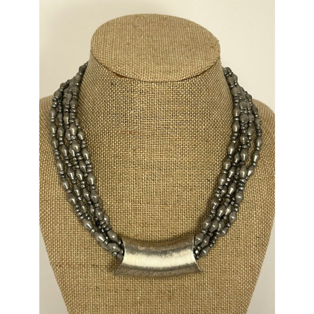Mon Bijou Signed Designer Silver Pewter Multi Beaded Collar Statement Necklace